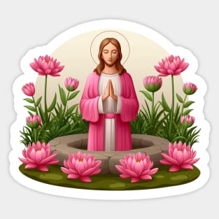 Jesus in Prayer Pink Lotus Flower Garden Sticker